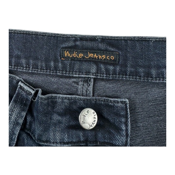 Nudie Organic Cotton Black Distressed Destroyed Cropped Fray Mens Jeans 33x26 - Picture 5 of 7